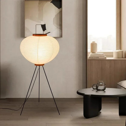 Lampe Japonaise sur Pied en Papier de Riz et Métal