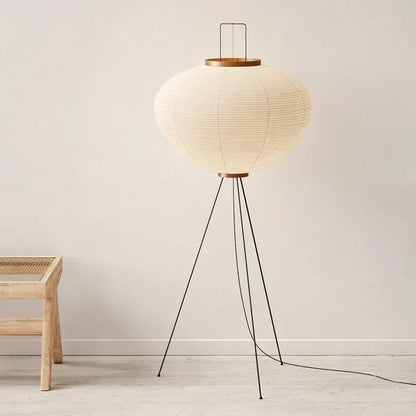Lampe Japonaise sur Pied en Papier de Riz et Métal