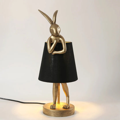 Lampe de chevet lapin en résine dorée avec abat-jour