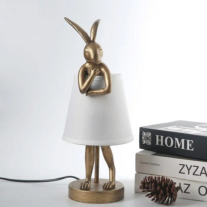 Lampe de chevet lapin en résine dorée avec abat-jour