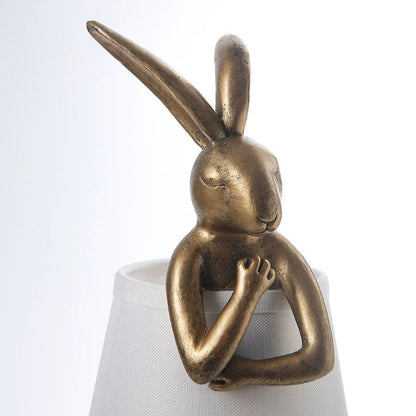 Lampe de chevet lapin en résine dorée avec abat-jour