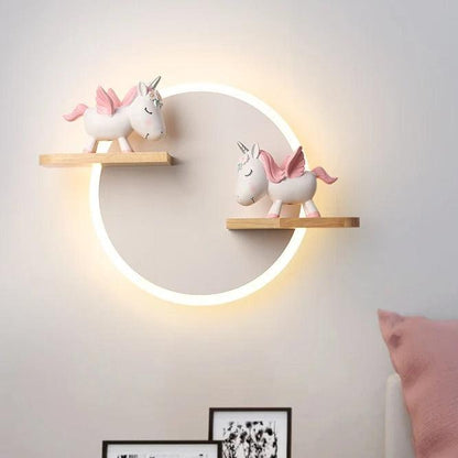 Lampe Licorne de Chevet avec Étagères en Bois
