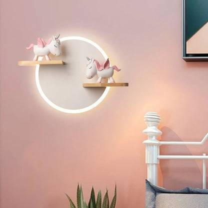Lampe Licorne de Chevet avec Étagères en Bois