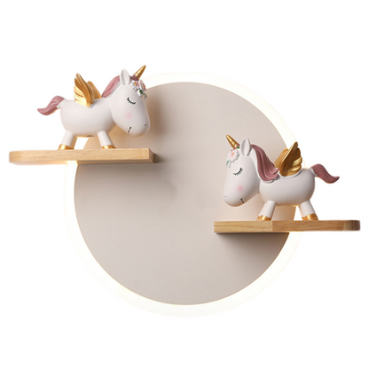 Lampe Licorne de Chevet avec Étagères en Bois