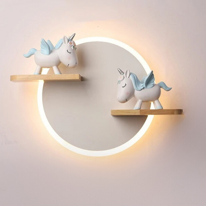 Lampe Licorne de Chevet avec Étagères en Bois
