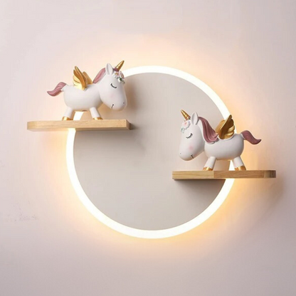 Lampe Licorne de Chevet avec Étagères en Bois