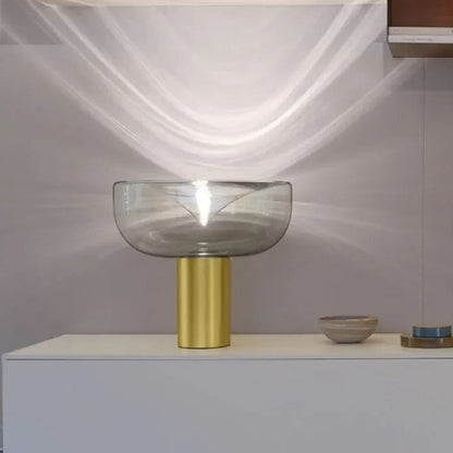Lampe de chevet design en métal et pierre de verre