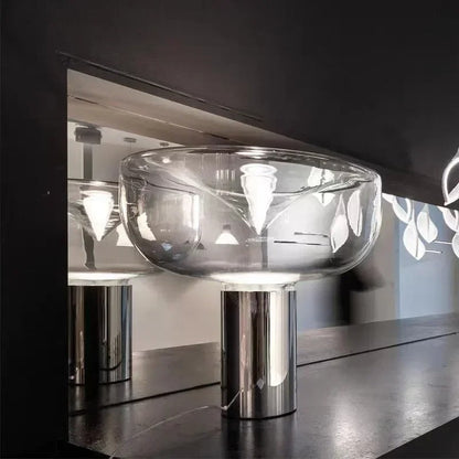 Lampe de chevet design en métal et pierre de verre