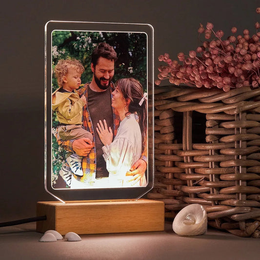 Lampe Personnalisée avec Photo – Base Bois et Acrylique