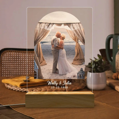 Lampe Photo Personnalisée – Base Bois et Plaque Acrylique