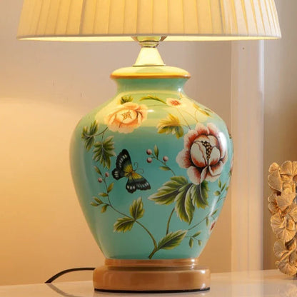 Lampe de Chevet Pied en Céramique Peinte à la Main
