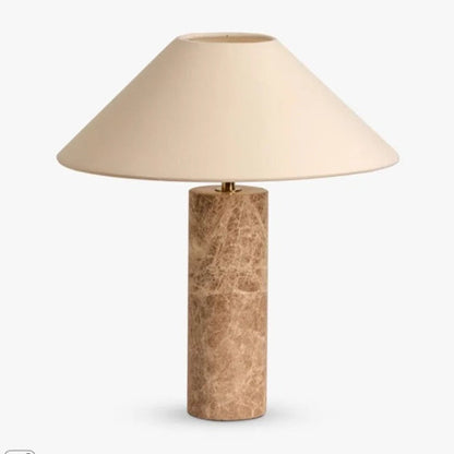 Lampe de chevet pied en marbre naturel et abat-jour coton lin