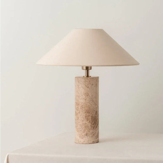 Lampe de chevet pied en marbre naturel et abat-jour coton lin