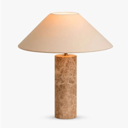 Lampe de chevet pied en marbre naturel et abat-jour coton lin