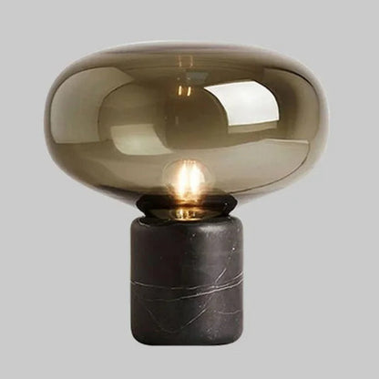 Lampe de chevet pied en marbre et abat-jour en verre