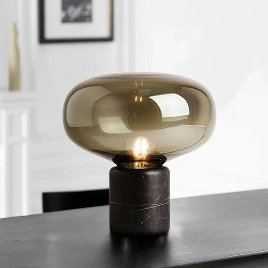 Lampe de chevet pied en marbre et abat-jour en verre