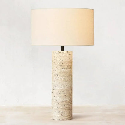 Lampe à pied en travertin naturel avec abat-jour en tissu