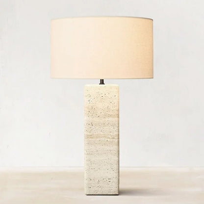 Lampe à pied en travertin naturel avec abat-jour en tissu