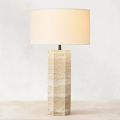 Lampe à pied en travertin naturel avec abat-jour en tissu