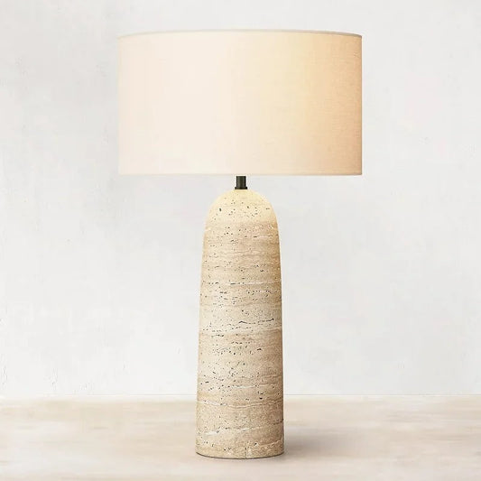 Lampe à pied en travertin naturel avec abat-jour en tissu