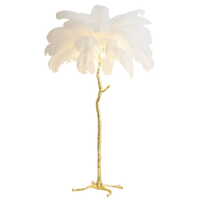 Lampe à Plumes d'Autruche – Pied Doré Décoratif