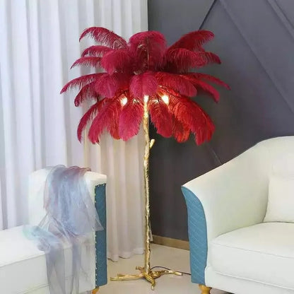 Lampe à Plumes d'Autruche – Pied Doré Décoratif