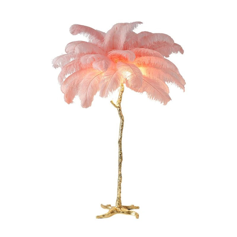 Lampe à Plumes d'Autruche – Pied Doré Décoratif