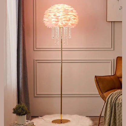 Lampe Plume sur Pied – Métal Doré et Cristaux