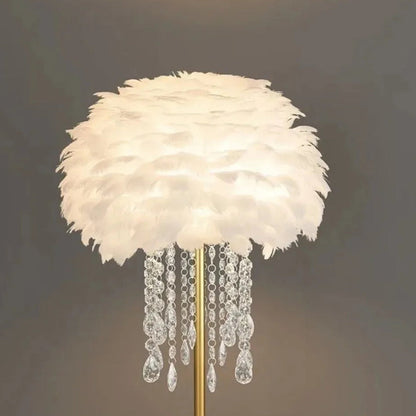 Lampe Plume sur Pied – Métal Doré et Cristaux