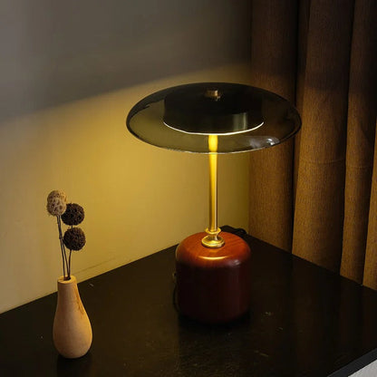 Lampe de chevet rétro en bois, cuivre et verre