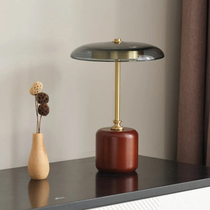 Lampe de chevet rétro en bois, cuivre et verre
