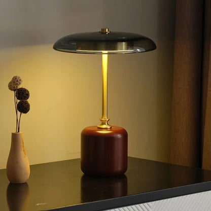 Lampe de chevet rétro en bois, cuivre et verre