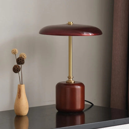 Lampe de chevet rétro en bois, cuivre et verre