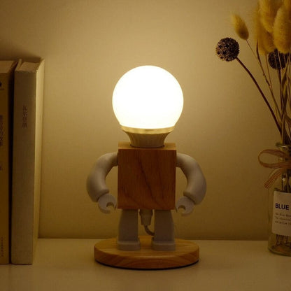 Lampe de chevet Robot en Bois – Déco Chambre Enfant