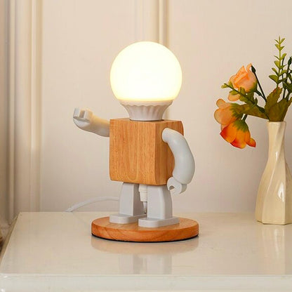 Lampe de chevet Robot en Bois – Déco Chambre Enfant