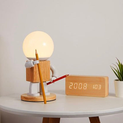 Lampe de chevet Robot en Bois – Déco Chambre Enfant