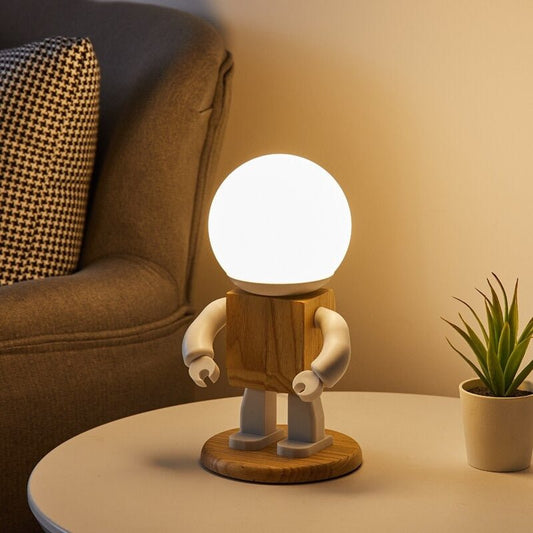 Lampe de chevet Robot en Bois – Déco Chambre Enfant