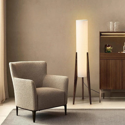 Lampe sur Pied Japonaise en Bois et Tissu