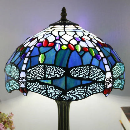 Lampe Tiffany Bleue Libellule – Artisanat Vitrail
