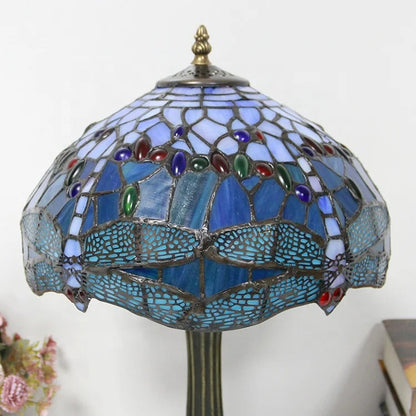 Lampe Tiffany Bleue Libellule – Artisanat Vitrail