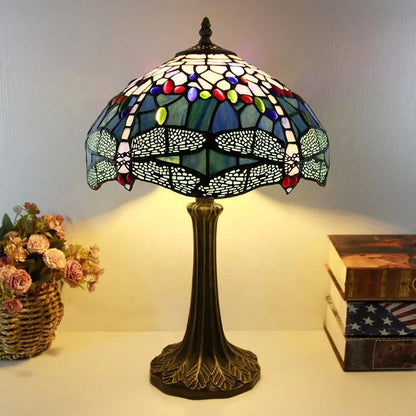 Lampe Tiffany Bleue Libellule – Artisanat Vitrail