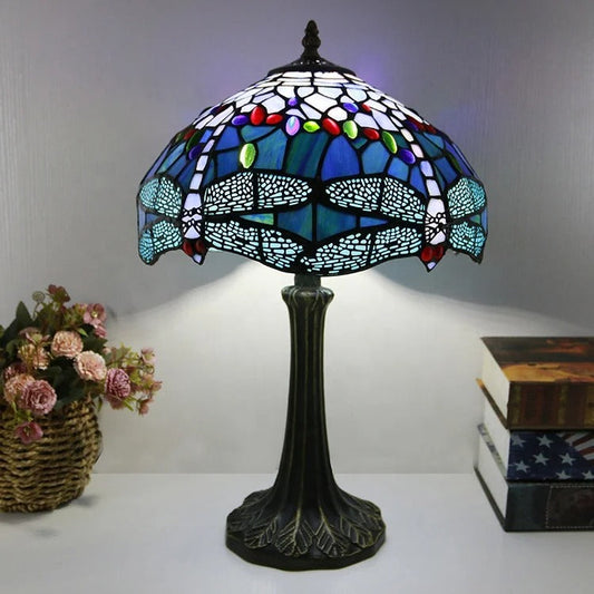 Lampe Tiffany Bleue Libellule – Artisanat Vitrail