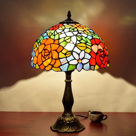 Lampe Tiffany Florale en Vitrail – Pied Métal