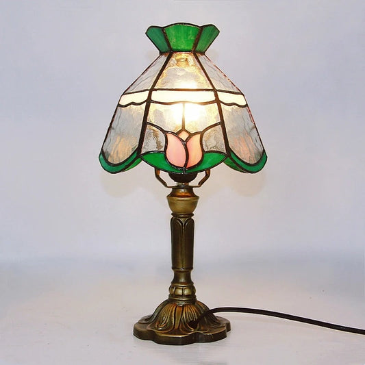 Lampe Tiffany Tulipe – Vitrail Artisanal Rose et Vert