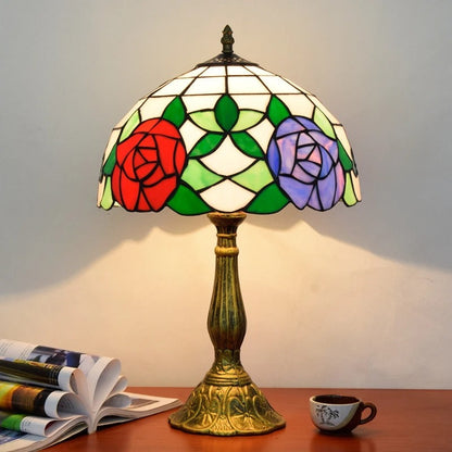 Lampe Tiffany Vintage à Rosaces en Vitrail Coloré