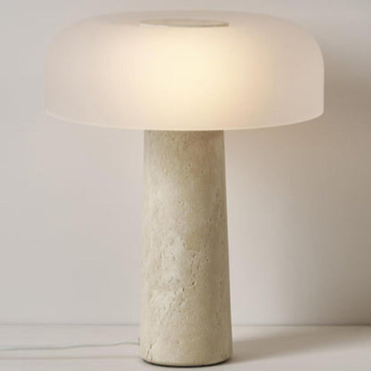 Lampe de chevet en travertin naturel et abat-jour en verre
