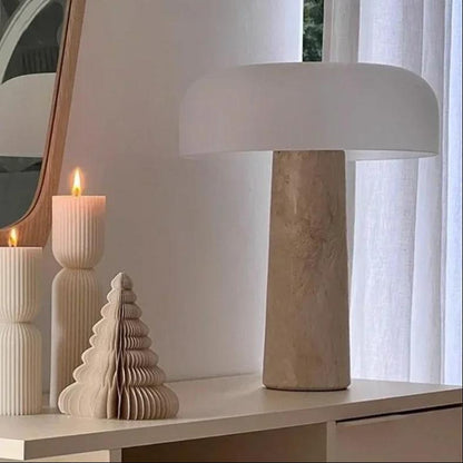 Lampe de chevet en travertin naturel et abat-jour en verre