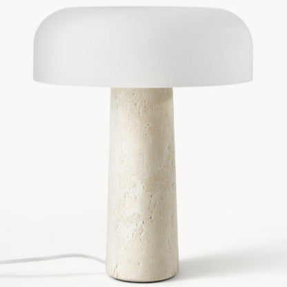 Lampe de chevet en travertin naturel et abat-jour en verre