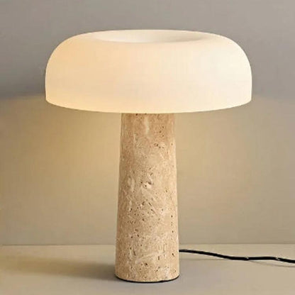 Lampe de chevet en travertin naturel et abat-jour en verre