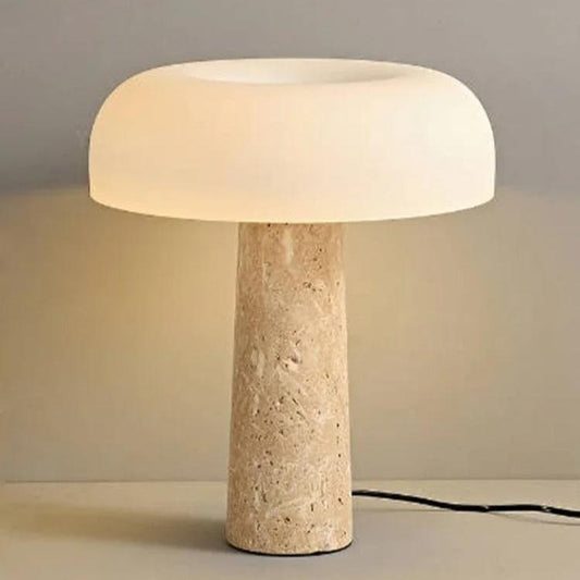 Lampe de chevet en travertin naturel et abat-jour en verre
